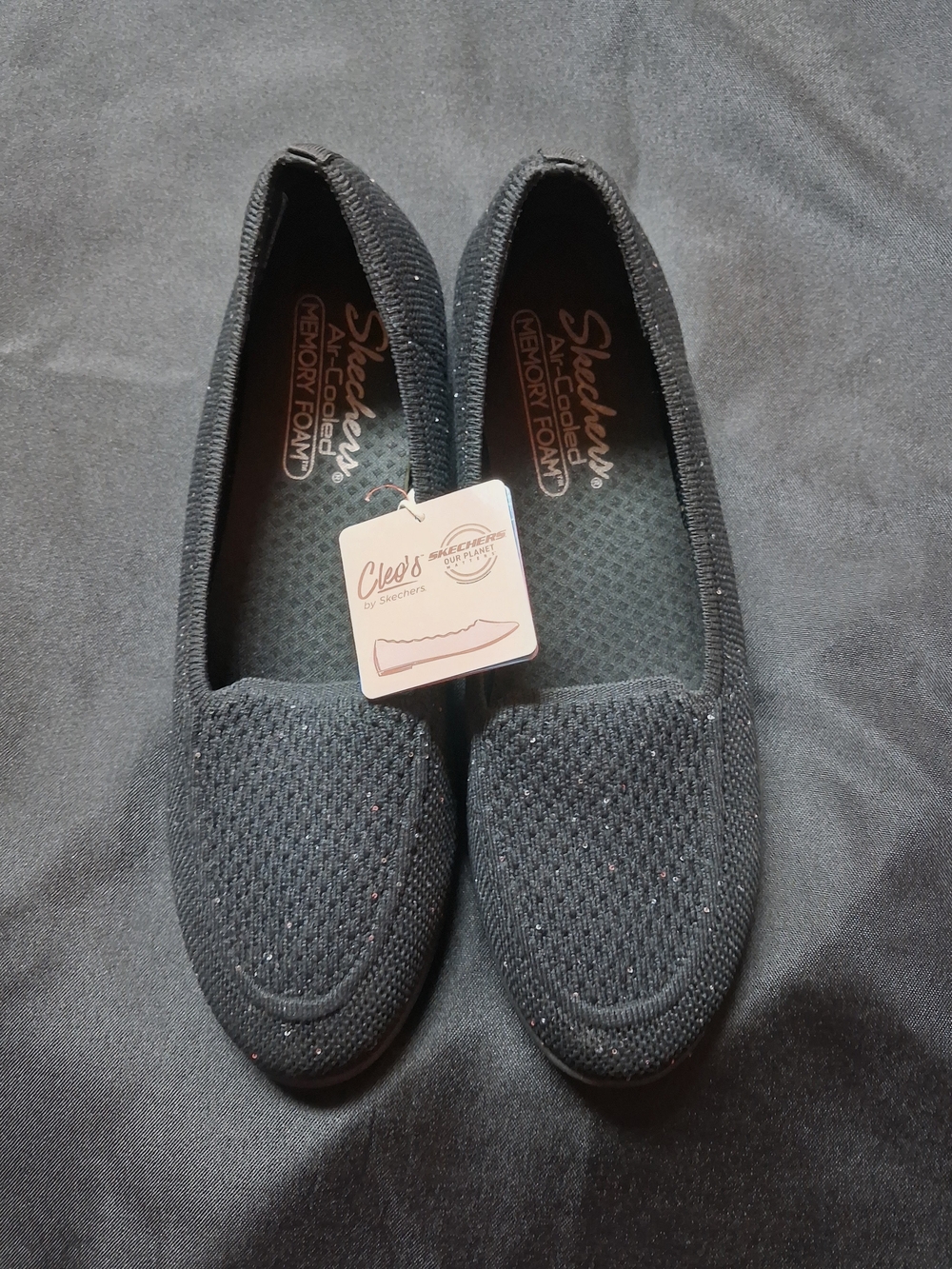 Skechers Cleo Women's Slip-On Flats in Black Knit